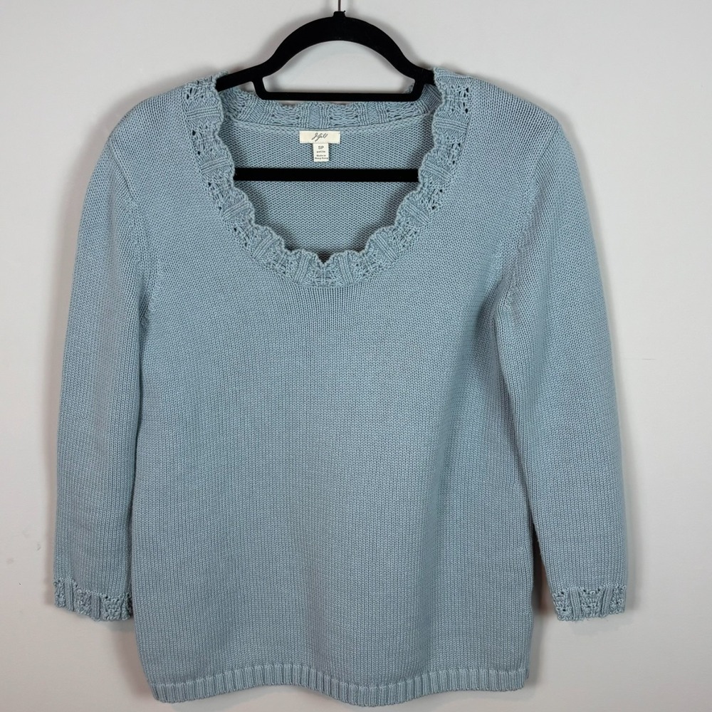 vintage J.Jill Baby Blue 3/4 Sleeve Chunky Knit Spring Sweater SZ Petite Small